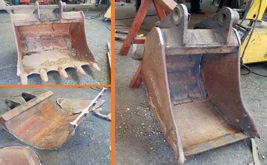Digger bucket modification to reduce width and remove teeth
