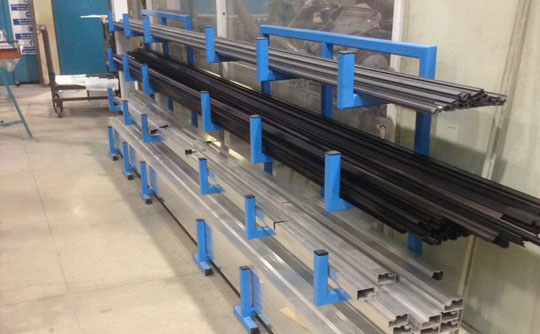 Multi level rack for plastic and metal extruded materials