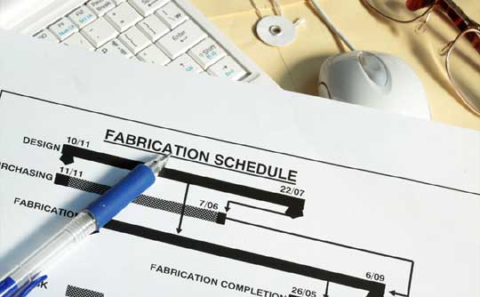Project gantt chart of fabrication schedule