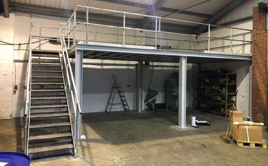 Small mezzanine deck with stiarcase and loading bay, installed in Shenfield, Essex