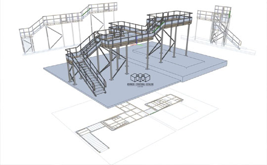 CAD rendering of a platform for an industrial silo